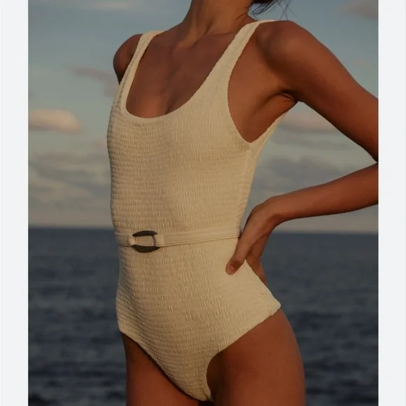 Palm Maya Smocked One-Piece Swimsuit White Size 2 NWT